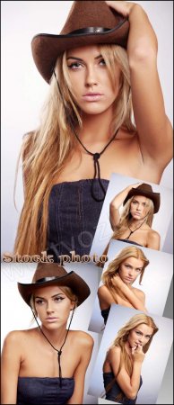     / Girl in a cowboy hat - Raster clipart