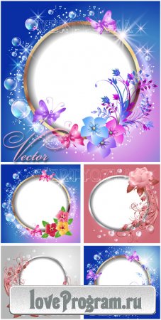    / Backgrounds with roses and butterflies - vector clipart