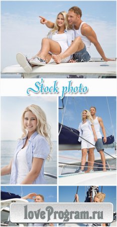     / Romantic couple on a yacht - raster clipart