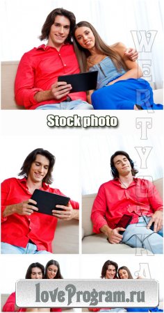    / Couple with tablet - Raster clipart