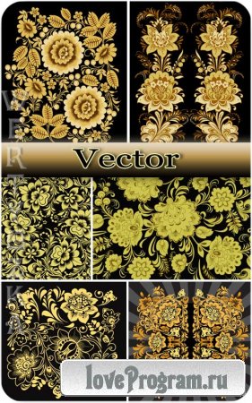  ,  / Golden flowers, ornaments - vector
