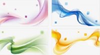 4 Colors Abstract Waves Background Vector Set