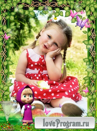 Детская рамка с Машей из мультфильма Маша и Медведь - Маша и бабочки 