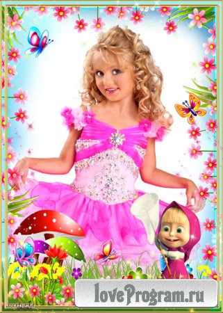 Детская рамка с героиней мультсериала Маша и Медведь - Маша в погоне за бабочками