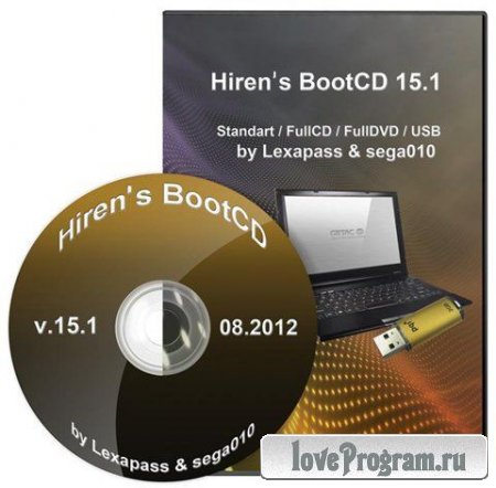 Hiren's BootCD 15.1 Standart | FullCD| FullDVD| USB by Lexapass & sega010 [RUS] (Repack  08.2012)