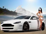 Шаблон для фотошопа – Девушка на берегу океана возле автомобиля