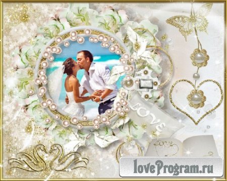 Красивая свадебная рамочка для фотошопа на романтическом фоне - Открыя книга любви