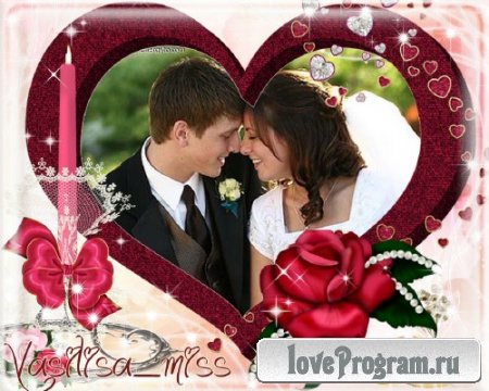 Великолепная свадебная рамочка для фотошопа на розовом фоне с романтическим оформлением