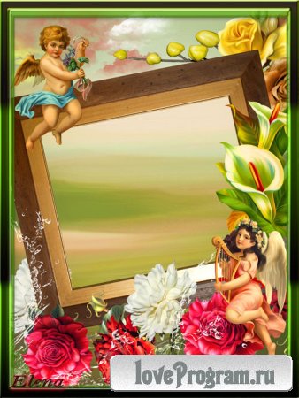 Рамка для фотошопа - Маленькие ангелочки и прекрасные цветы 