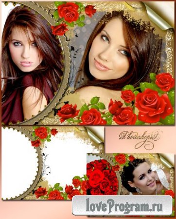 Романтическая рамка для фотошопа – Красные розы, словно гроздья из цветного хрусталя