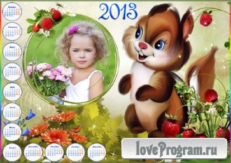 Красивый детский календарь для фотошопа - Белочка