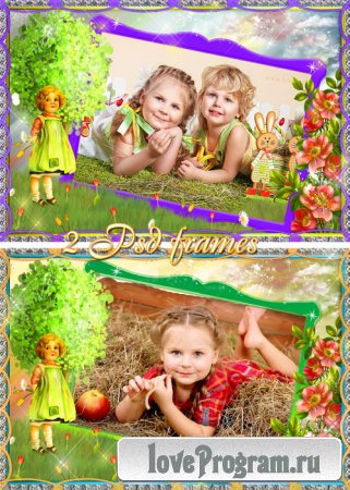 Детские рамки для фотошопа - Девочка и цветы в стиле винтаж 
