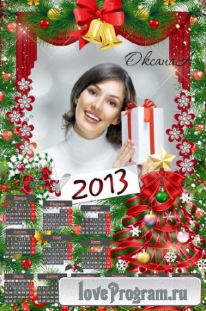  Стильный календарь с ёлкой и новогодними колокольчиками на 2013 год 