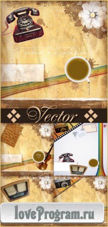 Винтажные векторные фоны с различными предметами / Vintage vector backgrounds, backgrounds with your phone