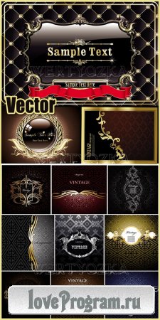 Винтажные векторные фоны с золотым декором / Vintage backgrounds, labels with golden decor
