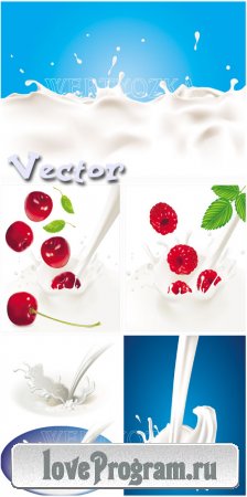      / Cherry and raspberry in milk - vector