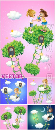       / Children background with boy and girl - Vector clipart
