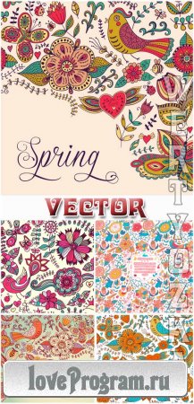 Векторные фоны с разноцветными цветочными орнаментами / Vector background with colorful flower designs