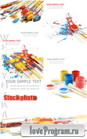 Краски и кисточки / Paints and brushes - Raster clipart