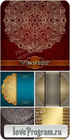 Роскошные векторные фоны с золотыми узорами / Luxury vector background with golden ornaments