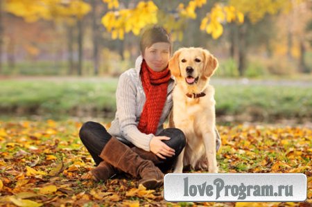  Шаблон для photoshop - Осенняя прогулка с собакой 