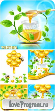 ,    / Honey, nectar and bee - vector