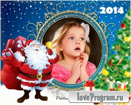 Новогодняя рамка на 2014 год - Санта Клаус поздравляет 