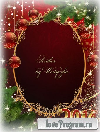 Новогодняя рамка для фото - Елочка и новогодние шары с золотыми узорами