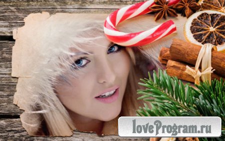  Рамка psd - Рождественская открытка с елкой и сладостями 