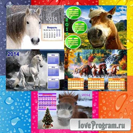  Календарь PSD - Милые лошадки и времена года 