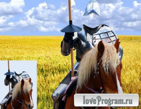 Многослойный Фотошаблон для фотомонтажа - Рыцарь на пшеничном поле