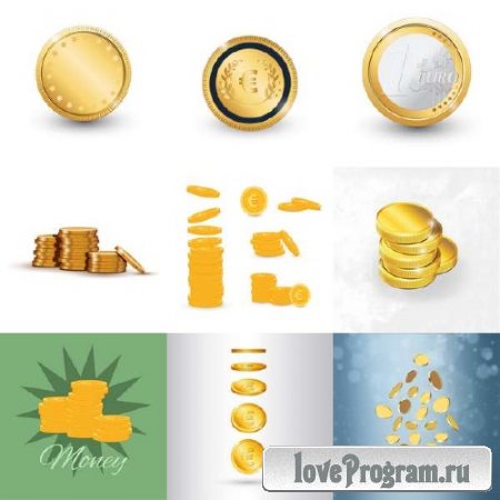 Блестящие золотые монеты в векторном варианте