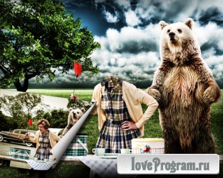 Смешной костюм для фотошоп - Пикник с медведем