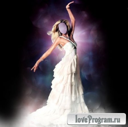  Шаблон для фотошопа - Стройная девушка в шикарном платье белом 