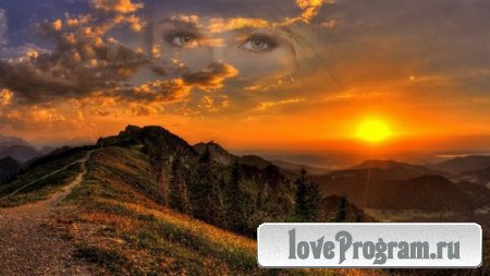  Рамка psd - Закат солнца на фоне гор 