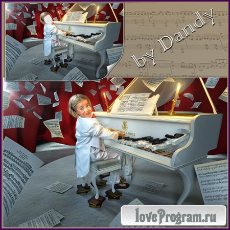 Шаблон для фотошопа - девочка пианист виртуоз