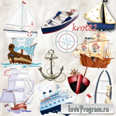 Клипарт на прозрачном фоне  – Корабли, лодки, якорь, компас