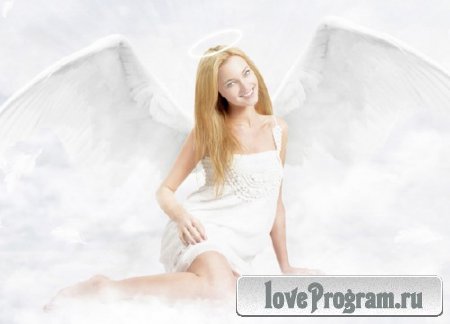  Шаблон для фото - Ангел с крыльями в облаках 